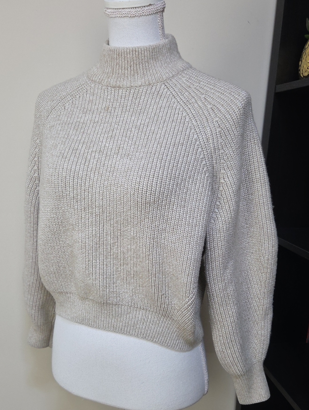 H&M TAN Cream Ribbed Mock Neck Sweater